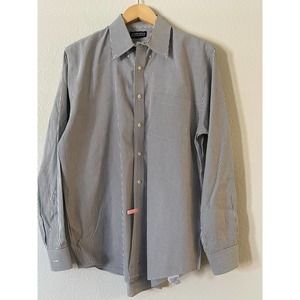 LAND' END Size 15 1/2 Mens Shirt Gray White Button Down Stripe Long Sleeve
